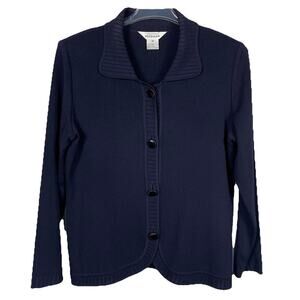 Exclusively Misook Cardigan Size M Navy Knit Stretch Career Classic Minimalist